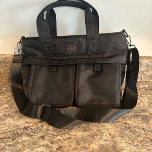 Black Nylon Messenger Bag with Front Pockets
